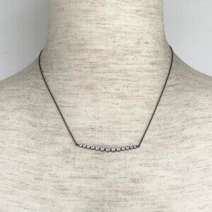 Sterling Silver 925 Oxidized Round Cubic Zirconia Bar Cable Chain Necklace 18"